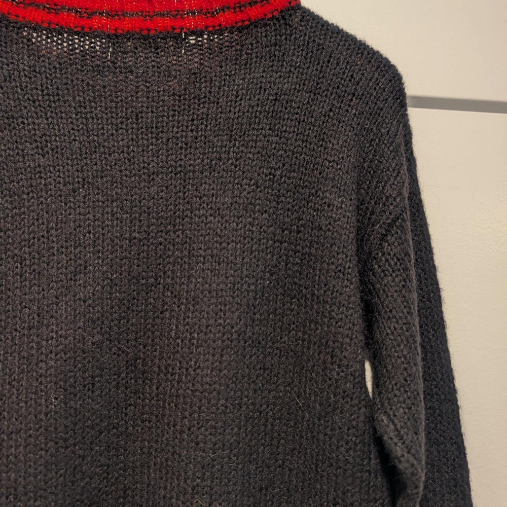 RHAPSODY Women's Black Knit Crewneck Sweater with Red Floral Intarsia Design - Picture 7 of 7